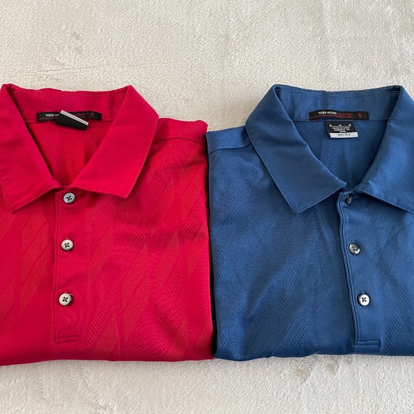 Nike Dri-Fit Tiger Woods Collection Mens Golf Polo Shirts Lot 2 Size M Red Blue - Picture 1 of 16